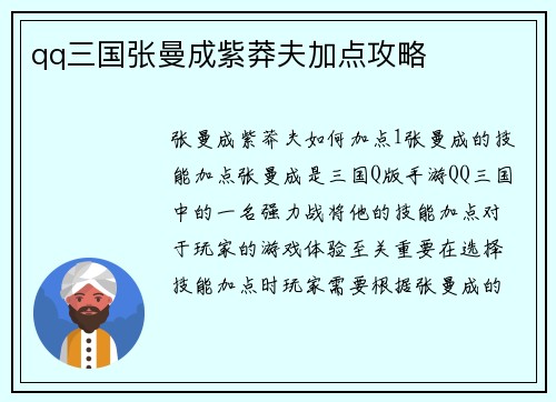 qq三国张曼成紫莽夫加点攻略